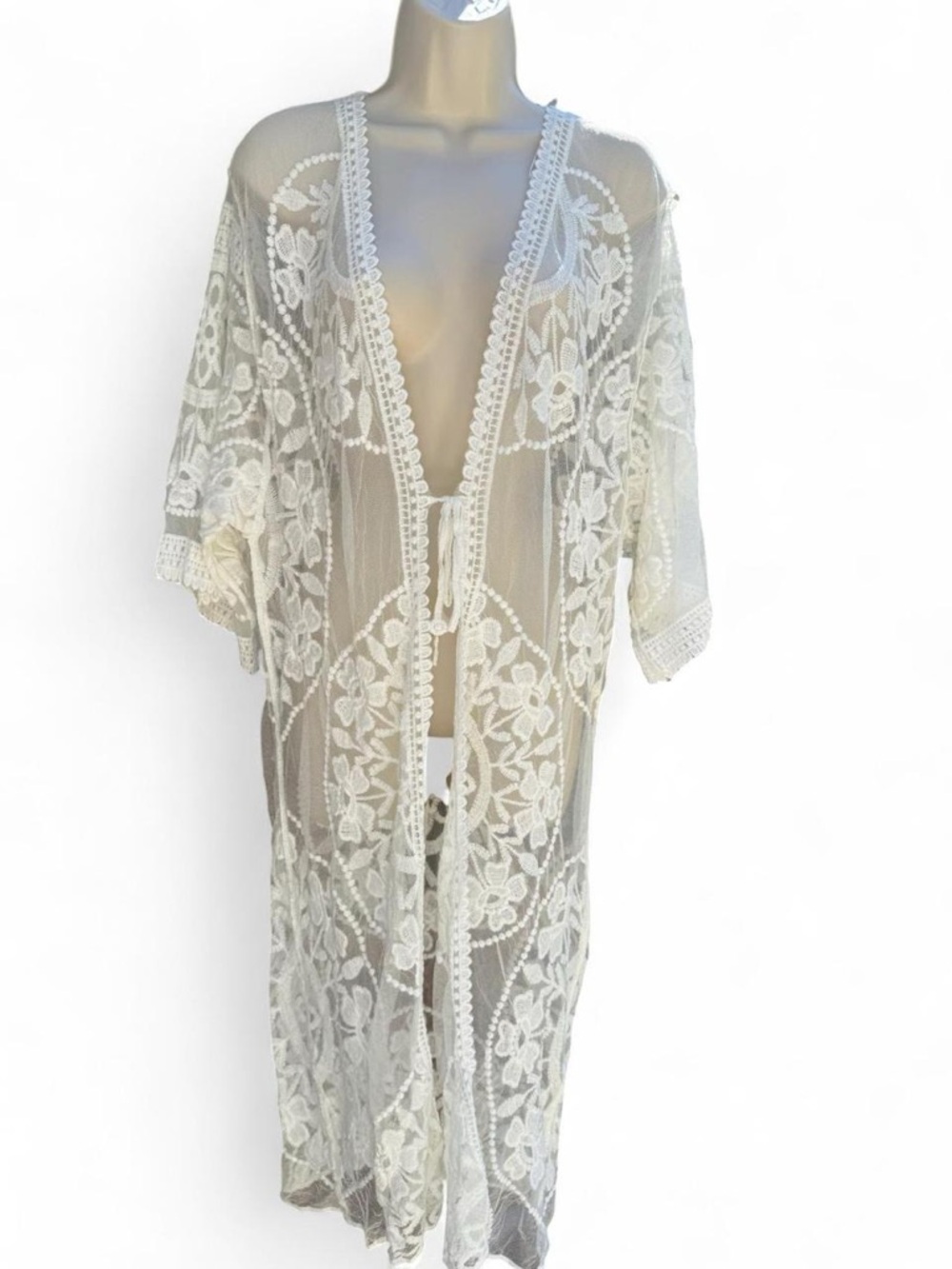 Boho White Lace Kimono Duster Medium